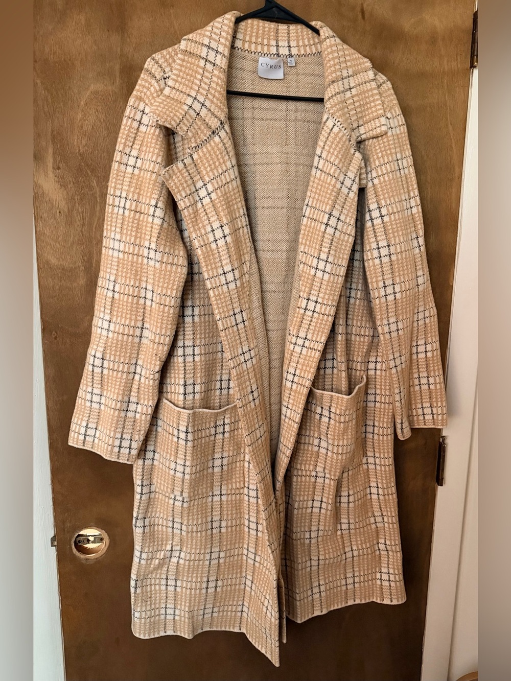 Cyrus Beige Plaid Long Trench Coat